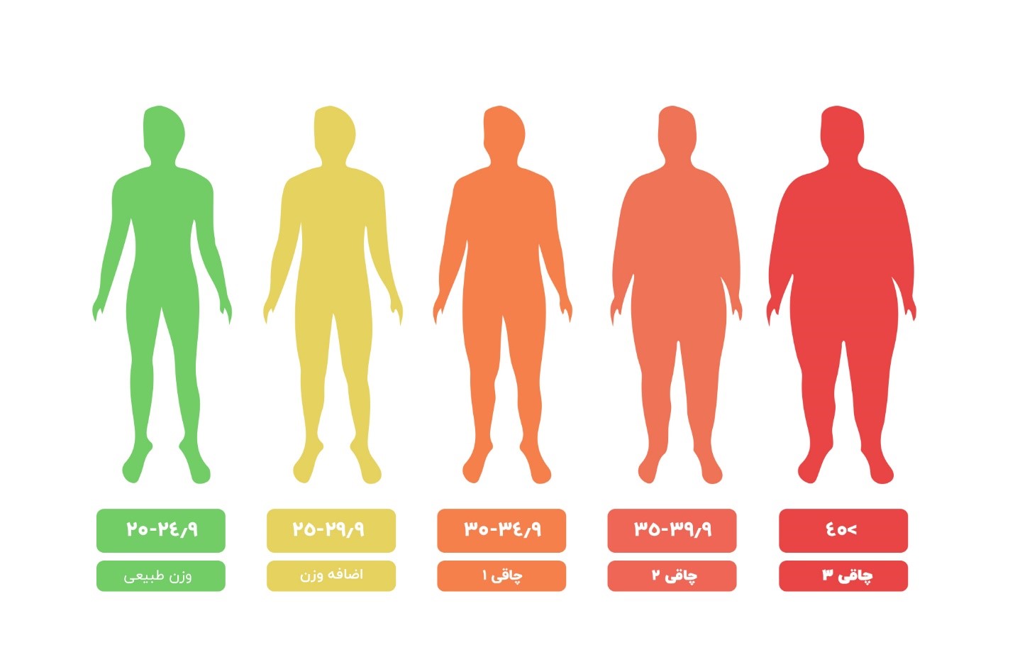 میزان شاخص توده بدنی در افراد با وزن مختلف